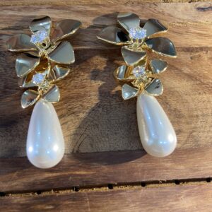 Golden Petal Pearl Earrings