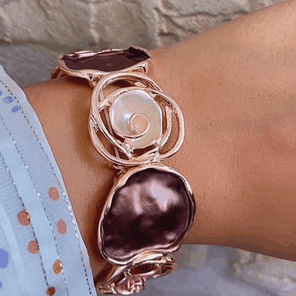 Celestia Shell Cuff – Radiant Whorls in Blushed Metal
