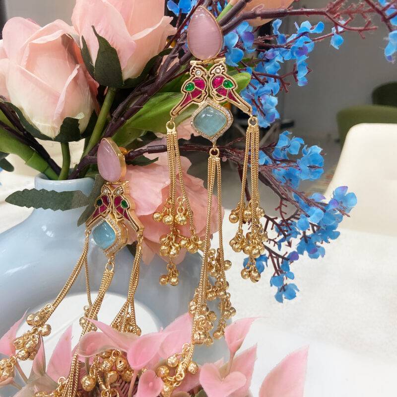 Gulnaar – Enamel Parrot Tassel Earrings - Image 4
