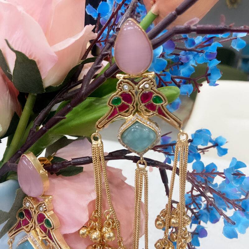 Gulnaar – Enamel Parrot Tassel Earrings - Image 3