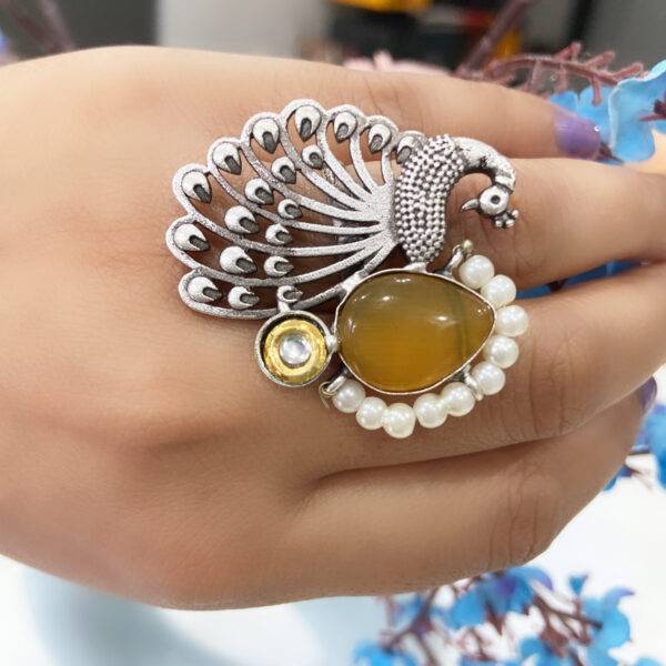 Regal Peacock Statement Ring – Sunburst Yellow