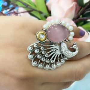 Regal Peacock Statement Ring – Blush Pink