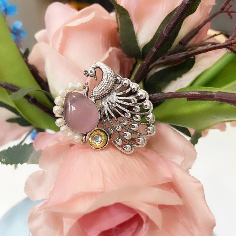 Regal Peacock Statement Ring – Blush Pink - Image 2