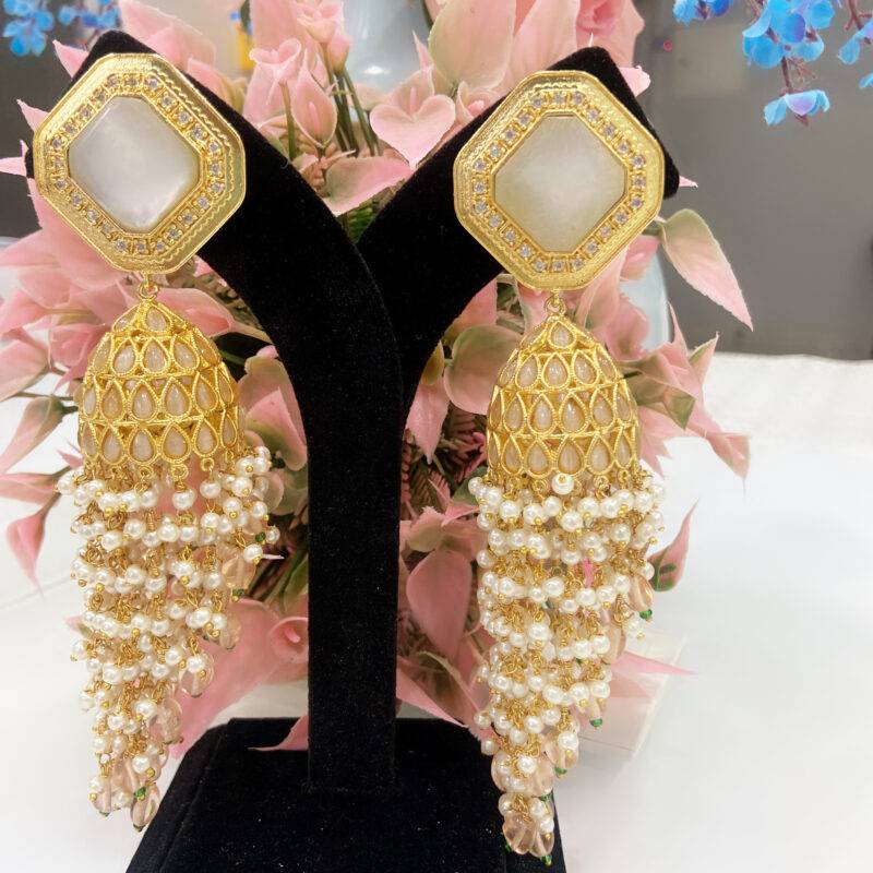 Chandrika Pearl Tassel Jhumkas - Image 4