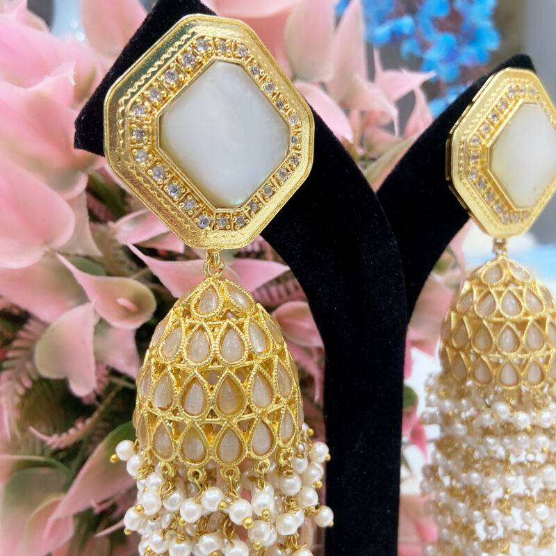 Chandrika Pearl Tassel Jhumkas - Image 3
