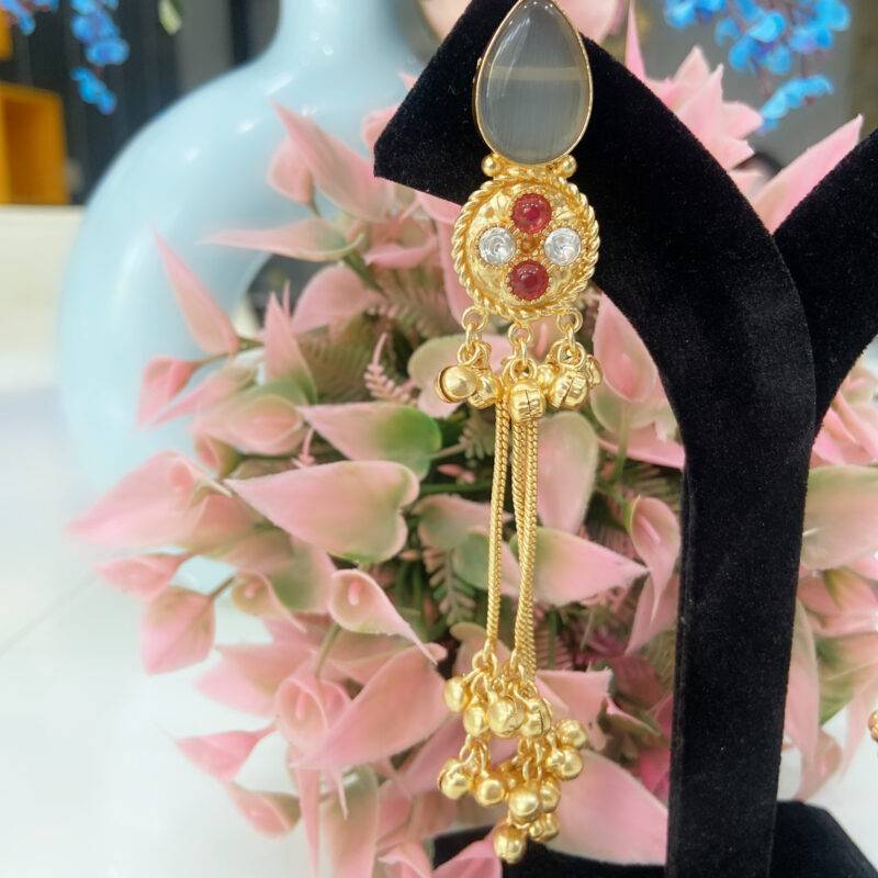 Grey Ghungroo Tassel Drops - Image 4