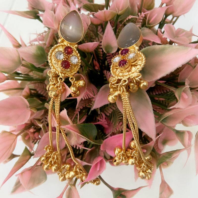 Grey Ghungroo Tassel Drops - Image 2