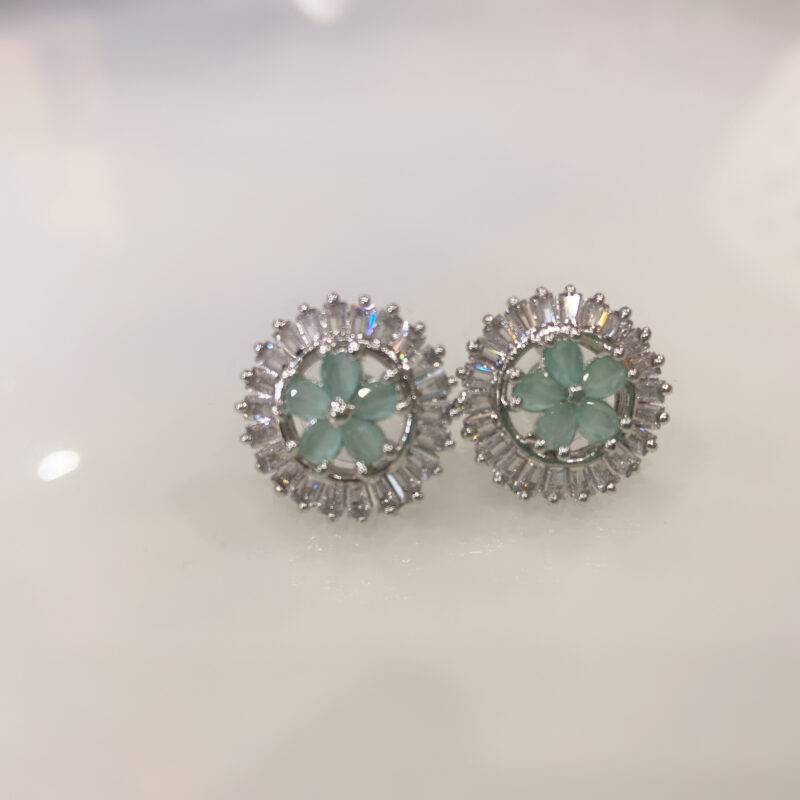 Mint Blossom AD Stud Earrings - Image 2
