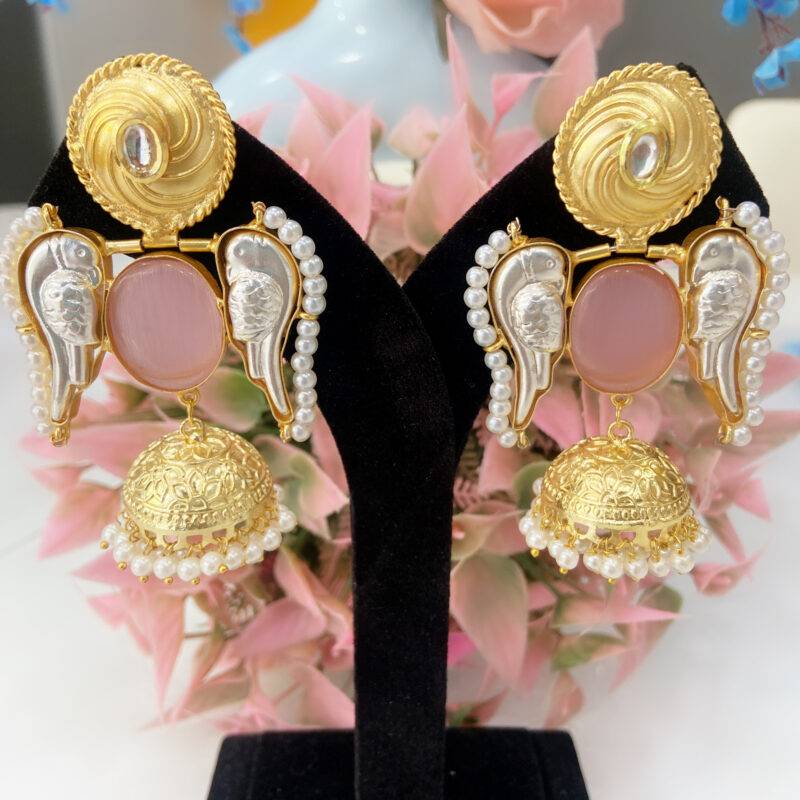 Royal Parrot Pearl Jhumkas-Blush Pink - Image 4