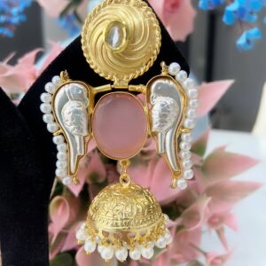 Royal Parrot Pearl Jhumkas-Blush Pink