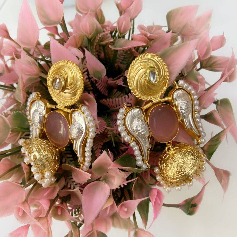 Royal Parrot Pearl Jhumkas-Blush Pink - Image 2
