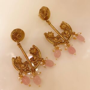 Rose Pink Lotus Peacock Chand Earrings