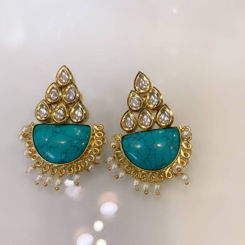 Royal Turquoise Kundan Drop Earrings - Image 4
