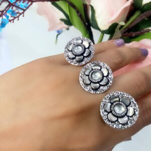 Oxidized Floral Mirror Statement Ring