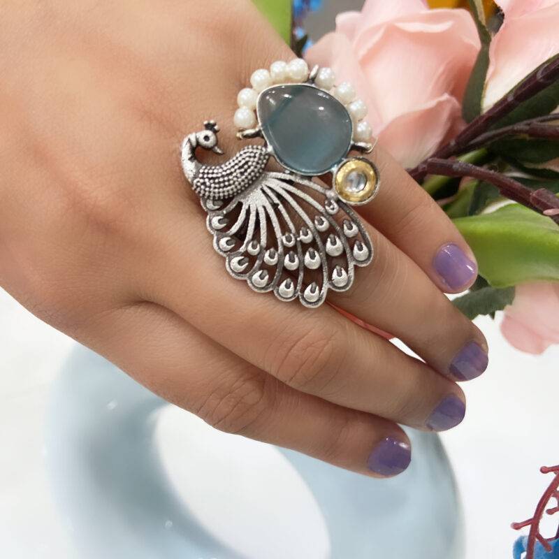 Celestial Peacock Statement Ring - Blue - Image 4