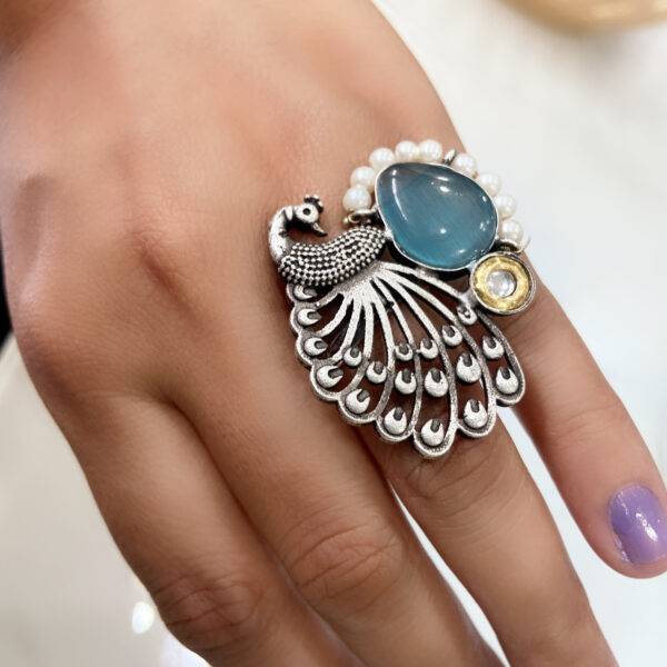 Celestial Peacock Statement Ring - Blue