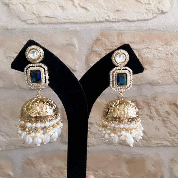 Antique Gold Kundan Jhumkas with Pearls