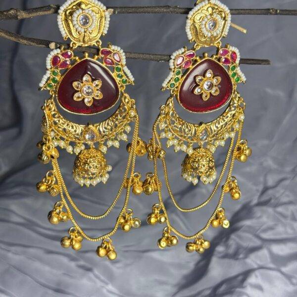 Zareen-e-Kashmir Royal Jhoomar Chandbali Earrings - with chains