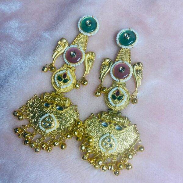 Noor-e-Mehfil Royal Peacock Meenakari Jhumka Earrings Traditional Kashmiri Temple Style