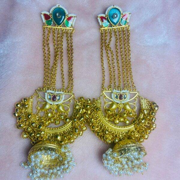 Jashn-e-Kashmir Royal Long Chain Meenakari Kashmiri Jhumka Earrings