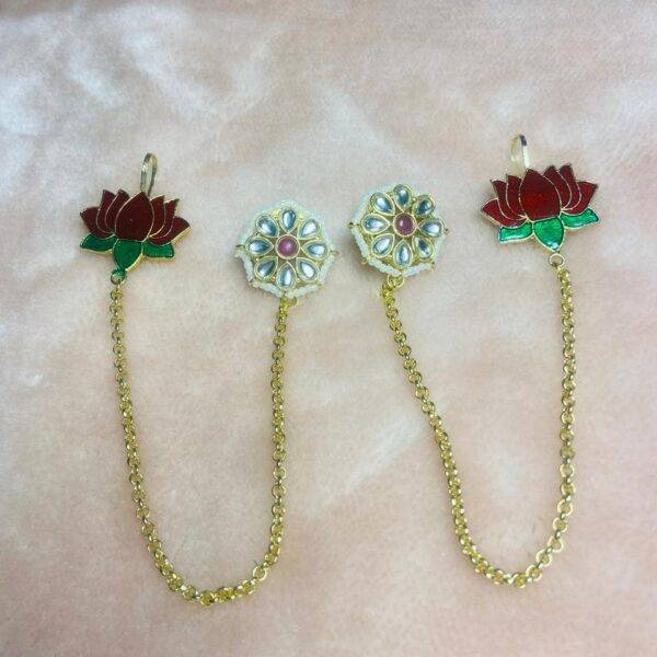 Padma Vriksha Collection – Gold-Finished Lotus Chain Statement Earrings with Meenakari Accents